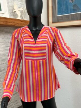 bebe pink and orange striped tunic blouse